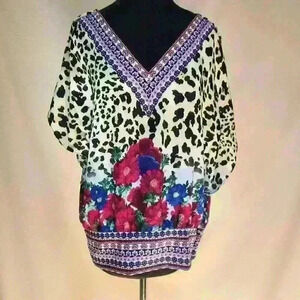 NWOT JM Collection Womens' Medium Brightly-Colored Animal Floral  BoHo Print Top